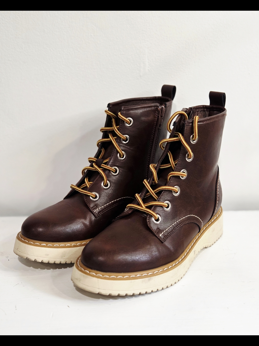 Madden Girl Kentt Brown Faux Leather Combat Hiking Boots Sz 6.5